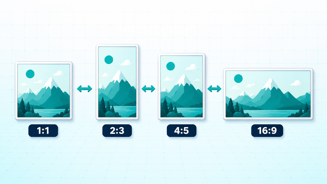 Examples of 1:1, 2:3, 4:5, and 16:9 aspect ratios