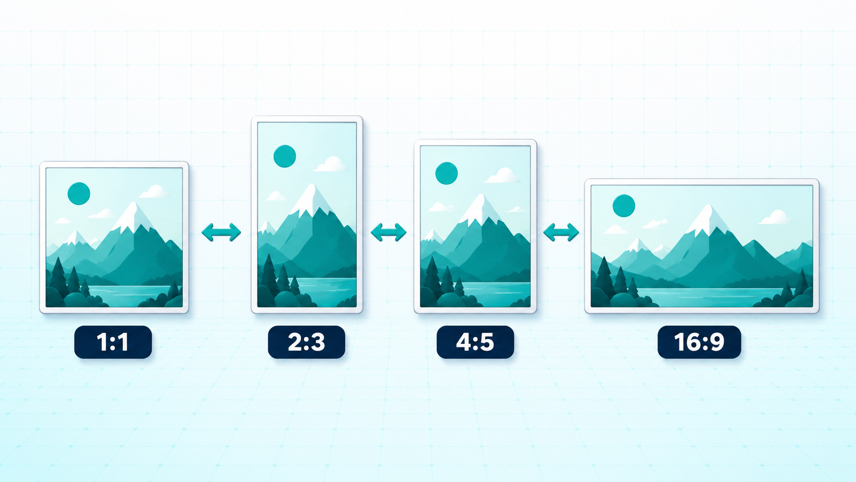 Examples of 1:1, 2:3, 4:5, and 16:9 aspect ratios